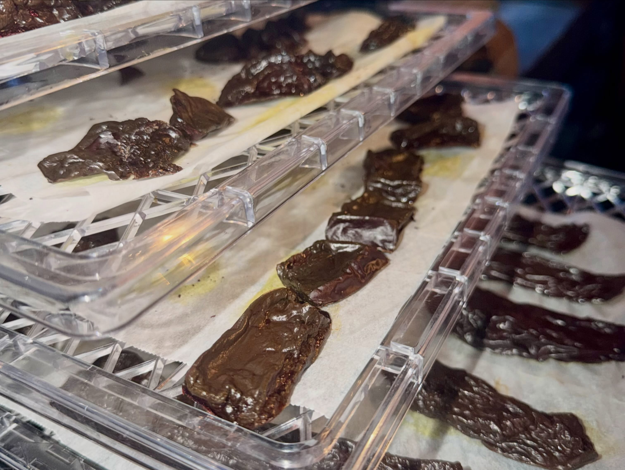Grass-fed Australian beef liver dog treats being dehydrated